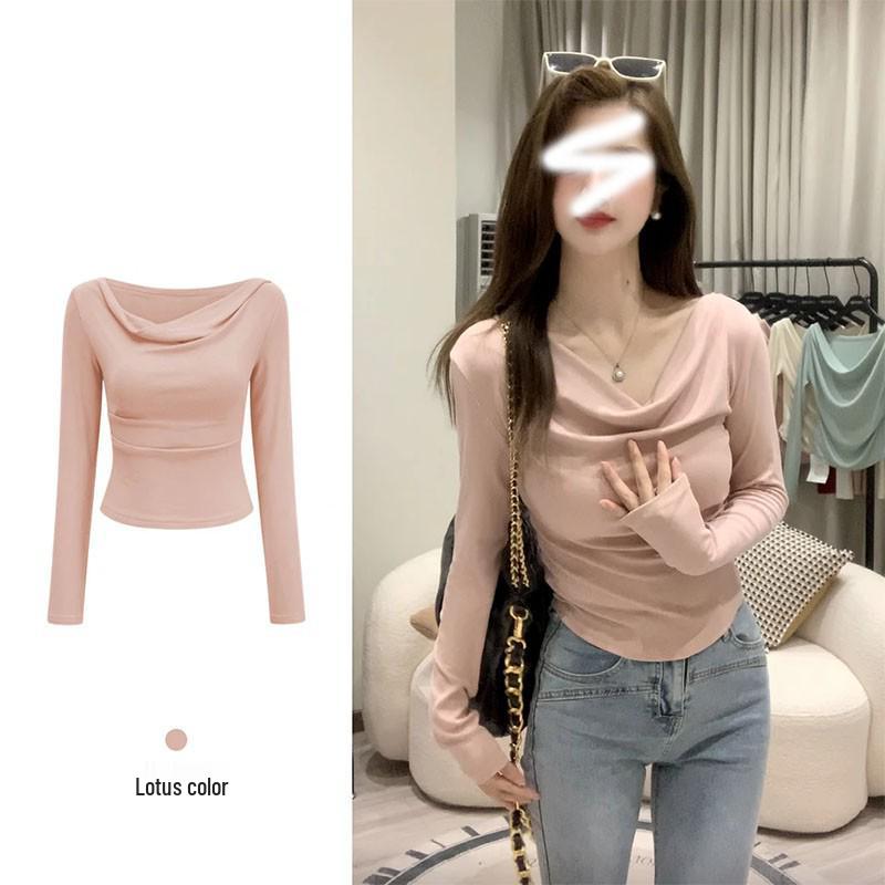 

Women s Off-Shoulder Long Sleeve Swing Collar T-Shirt - Slim Fit, Elastic Base Layer for Spring/Summer M (weight 80-95 kg)