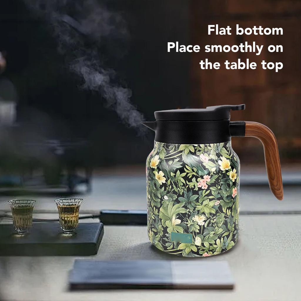 Insulated Teapot with Infuser 1000ml Leak Proof 316 Stainless Steel Floral Pattern Temp Digital Display Coffee Pot for Home Travel