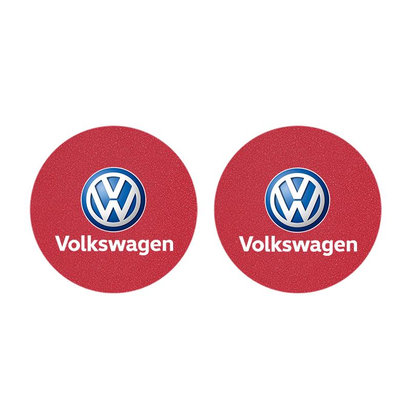 2Pcs Car Logo Coaster Suede Water Cup Anti-Slip Pads Keychain For VW Golf Amarok T5 Phaeton Teramont ID3 Tiguan T-Cross Passat
