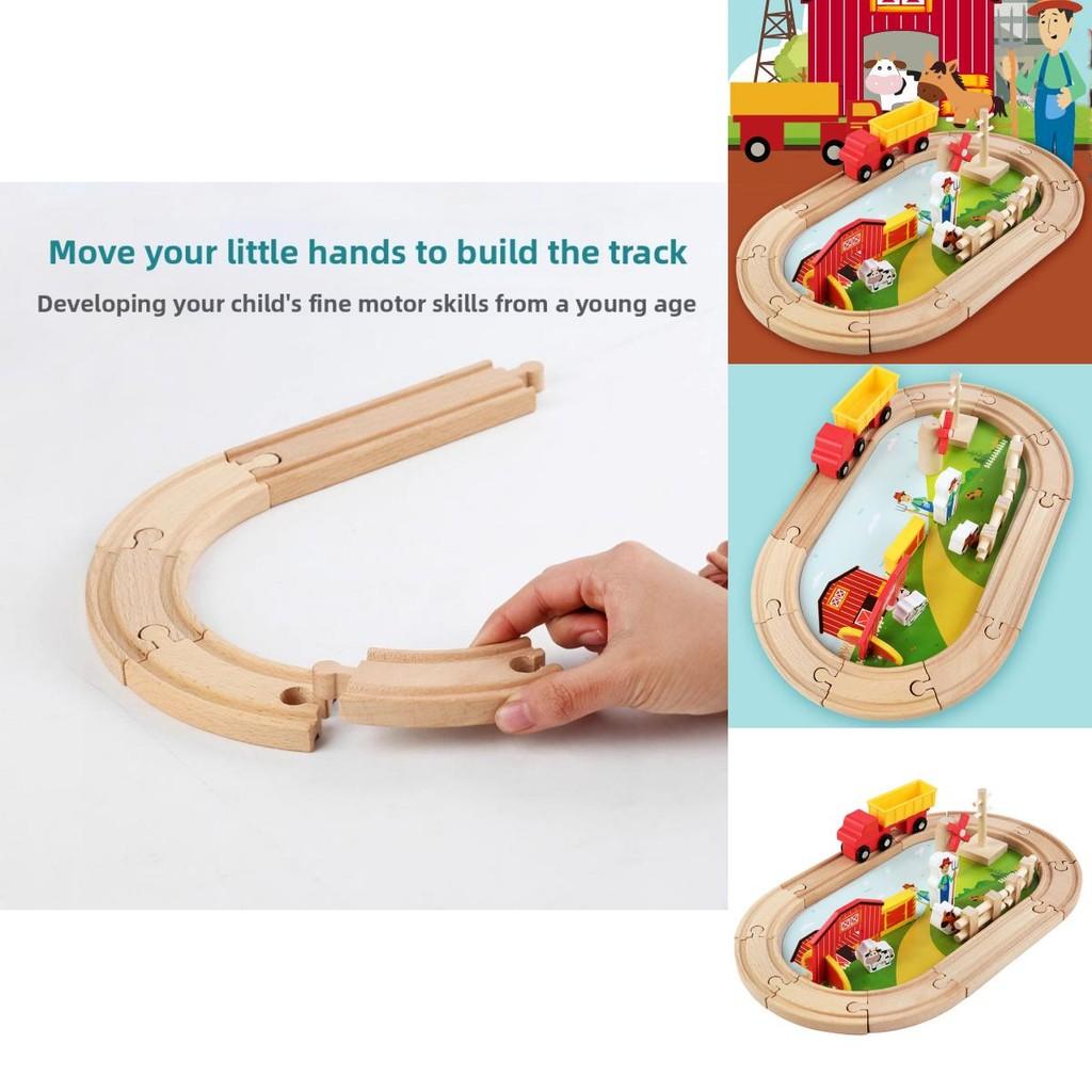 Wooden Farm Track Scene Building Blocks Children Toy Set For Kids Educational Play