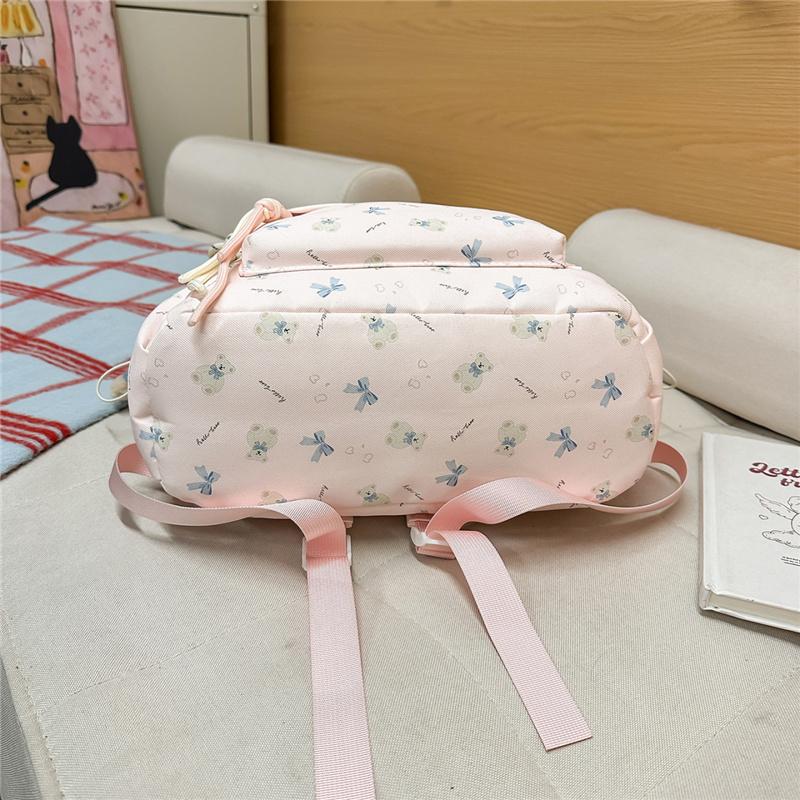 Niedlicher Rucksack mit Bärenaufdruck für Damen und Mädchen, Modischer Tagesrucksack für Schule und Reisen mit mehreren Taschen