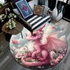 Pink Dragon Round Area Rug,Carpet Rug for Living Room Bedroom Sofa Playroom Decor,Non-slip Floor Mat