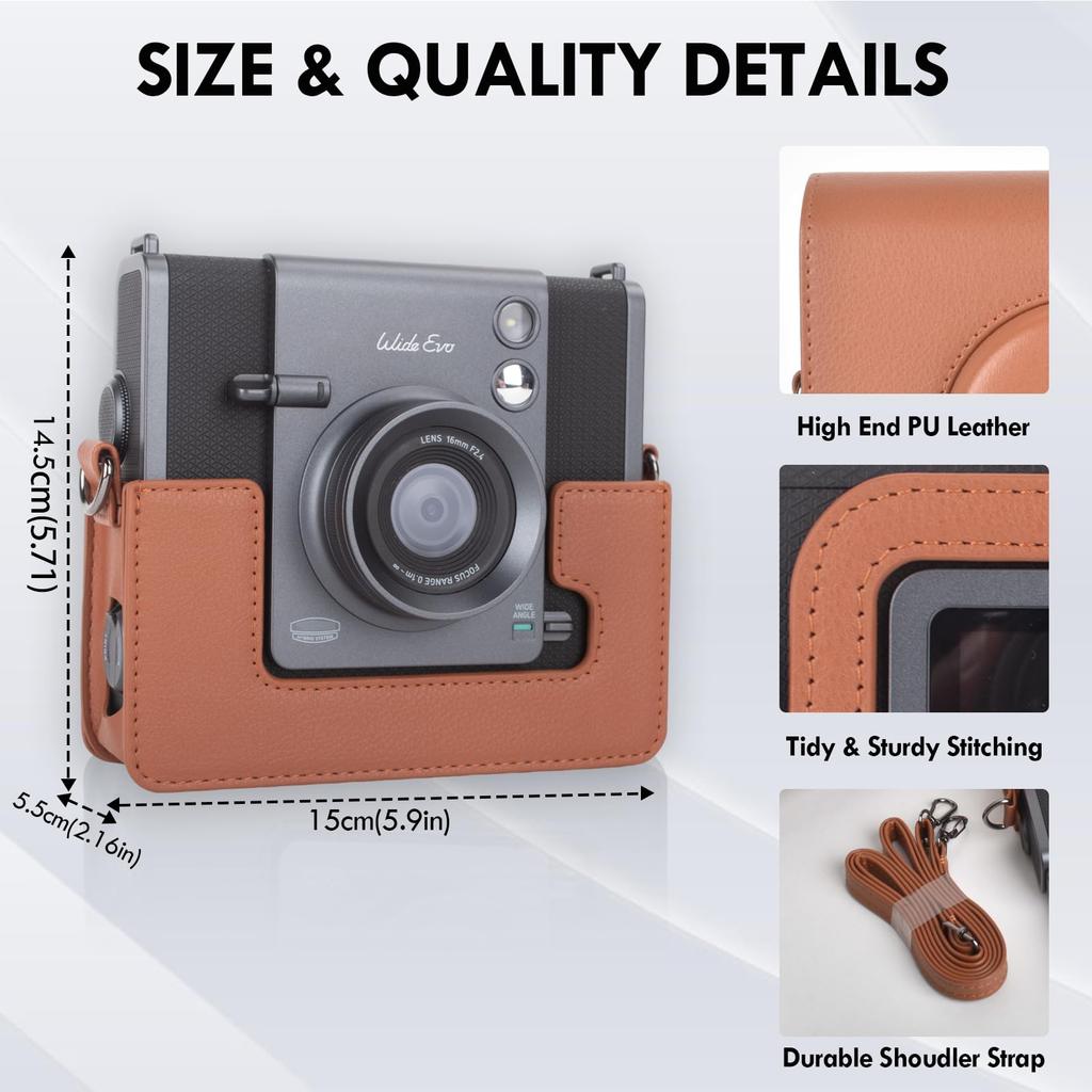 HIYQIN Fuji Wide EVO Sofortbildkamera Polyurethan-Leder Schutzhülle für Instax Wide EVO Kamera und Drucker Wide EVO Tragetasche mit verstellbar