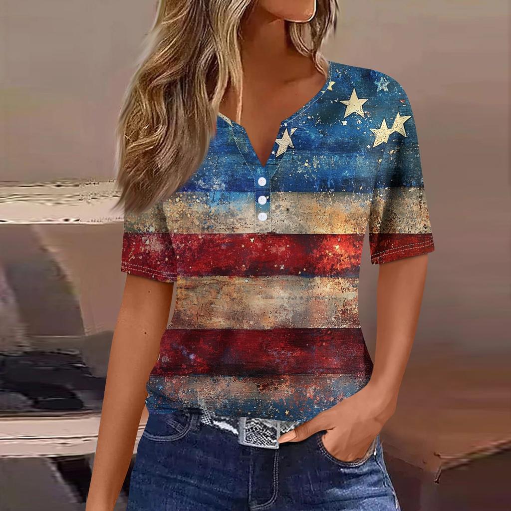 Dámské tričko Tričko Potisk knoflíku Krátký rukáv Denní víkend Móda Basic Top s výstřihem do V