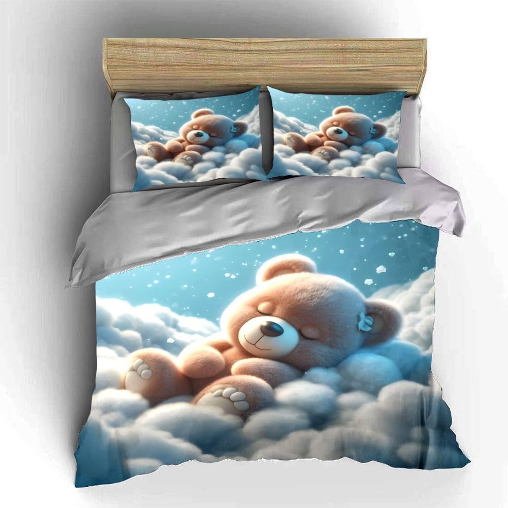 Plush Teddy Sleeping Peacefully Printed Duvet Cover Set1 Duvet Cover+2 Pillowcasemulti Size Bedroom Bedding Decor Luxury Gifts