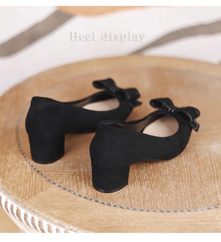Women's French-Style Suede High Heels: Spring/Autumn 2024, Black, All-Match, Thick Heel, Shallow Mouth