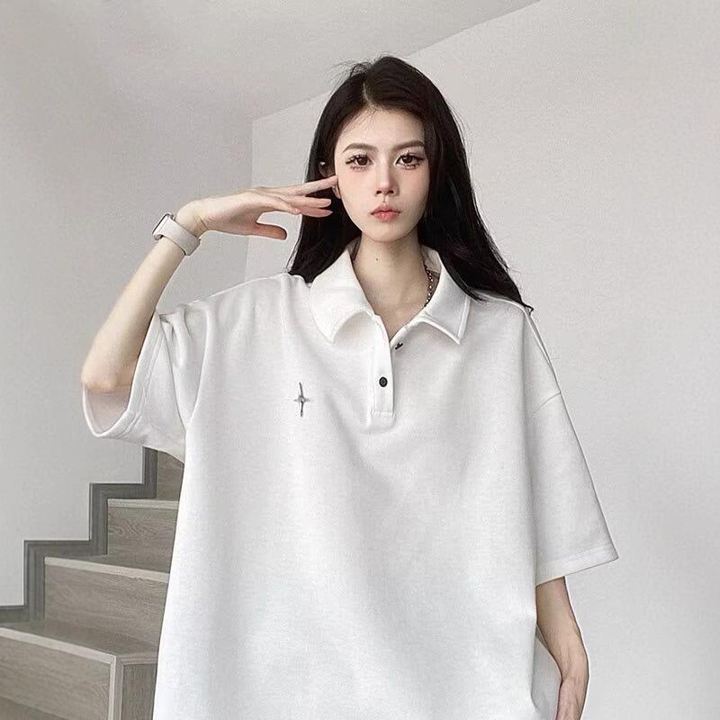 High Street Heavyweight POLO Shirt Short-sleeved Summer American Style Handsome Lapel Student Hong Kong Style Versatile T-shirt Trend