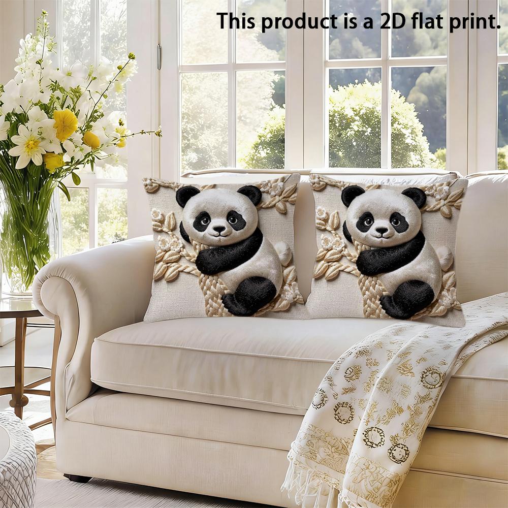 2pcs 3D Embossed Style Panda Throw Pillow Cover Cute Animal Cushion Case for Home Sofa Bedroom Decor Cushion Cover