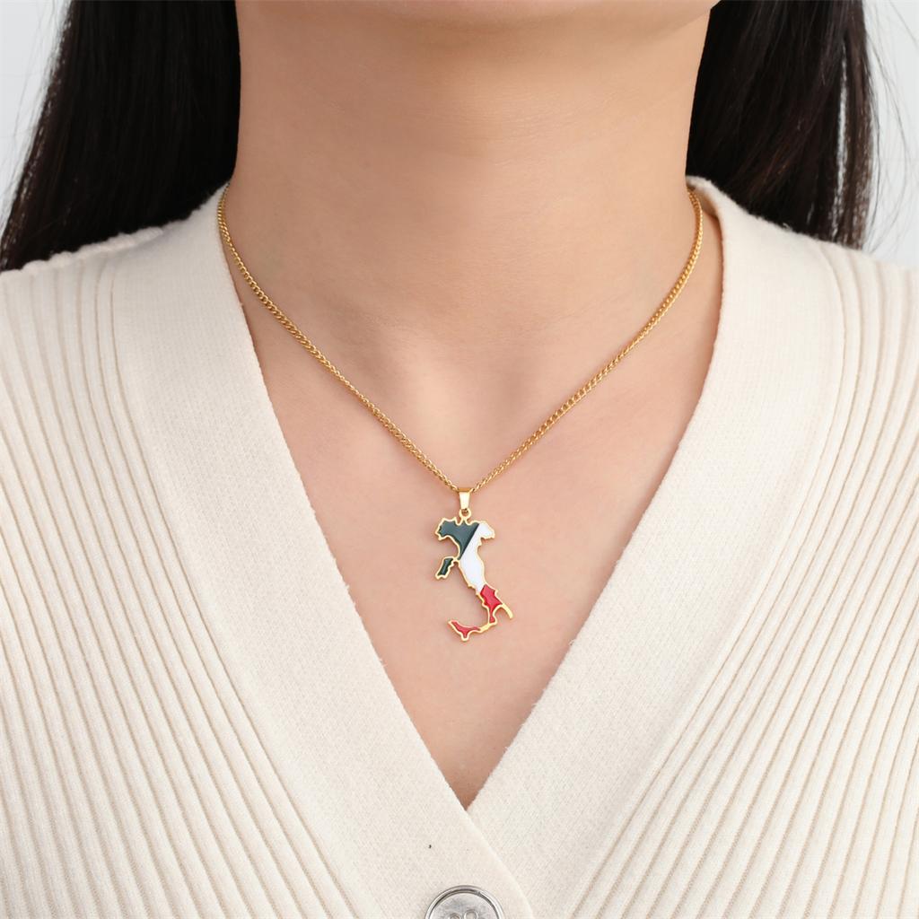 Collana Ciondolo Mappa Italia Bandiera Smalto Donna Acciaio Inossidabile Colore Oro Argento Nuovo Fascino Gioielli Patriottici Italiani Regali