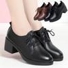 Women's Soft Leather Mid-heel Chunky Heel Soft Sole Women's Single Shoes Lace-up Leather Shoes Women's Casual Work Shoes