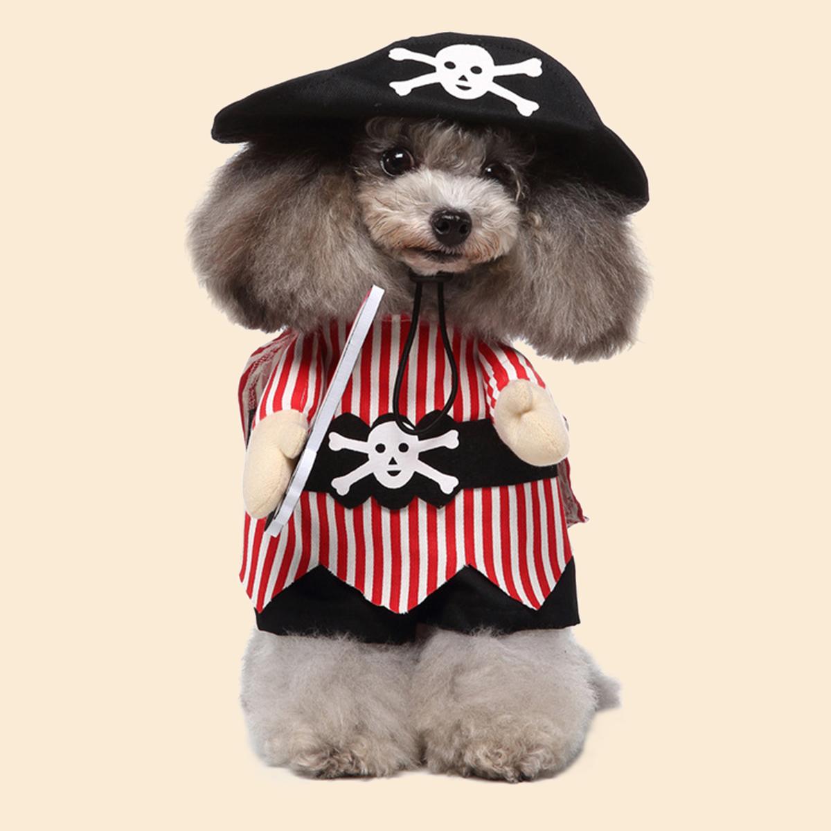 

Красно-белый полосатый костюм пиратской собаки, костюм для питомца, одежда для косплея, аксессуары для вечеринки S красный