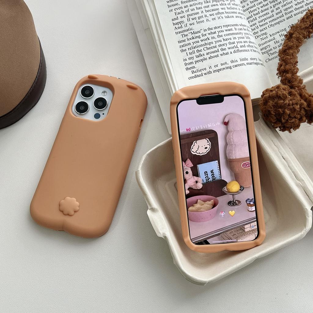 For iPhone 16 Pro Max Silicone Case Cute Sleeping Milk Tea Bear Design Shockproof Phone Back Cover