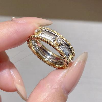 Prancūziškas retro Buccellati spalvų derinimo deimantu šlifuotas žiedas šviesa prabangi teismo stiliaus išskirtinis aukščiausios klasės rodomojo piršto žiedas