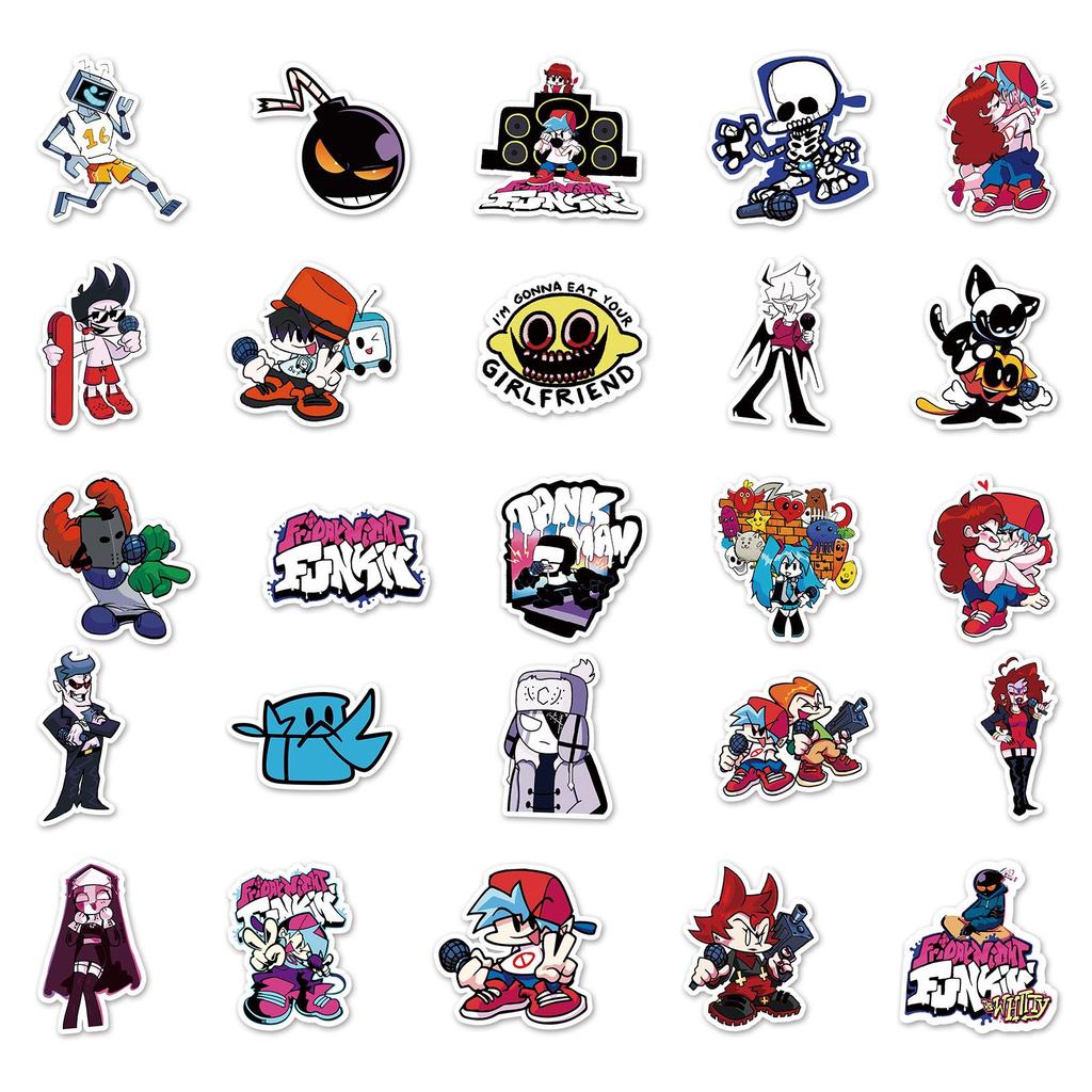 50 Friday Night Funkin' Graffiti Cartoon Game Stickers for DIY Skateboard, Water Bottle, and Suitcase