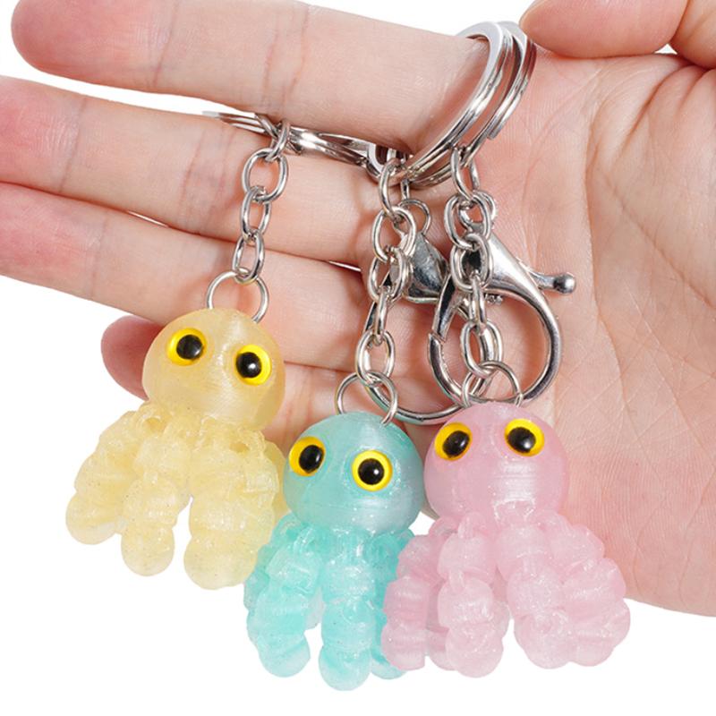 3D Printed Multi-Joint Movable Cute Octopus Little Pendant Keychain Car Key Ring Schoolbag Pendant