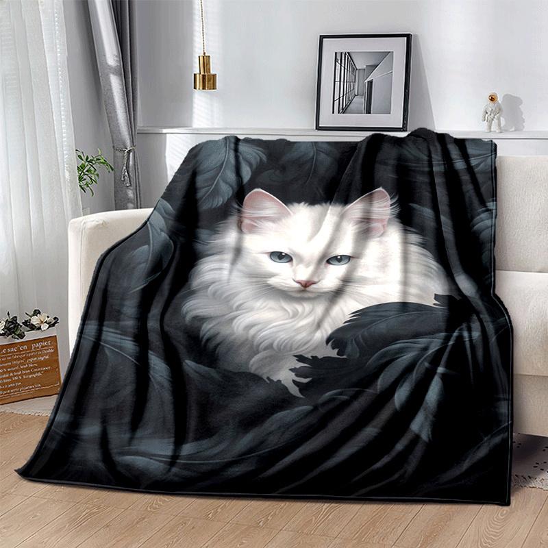 1pc Cat Printing Lightweight Flannel Blanket, Comfortable and Warm Blanket, for Camping Sofa Bed and Couch Office, Gift
