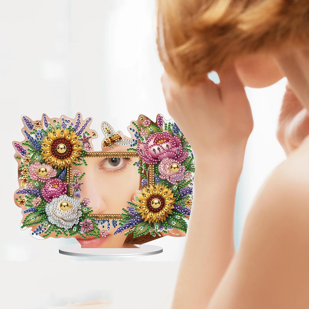 Acrylic Flower Animal Diamond Mirror Art Craft Crystal Diamond Art Painting Mirror for Table Ornaments