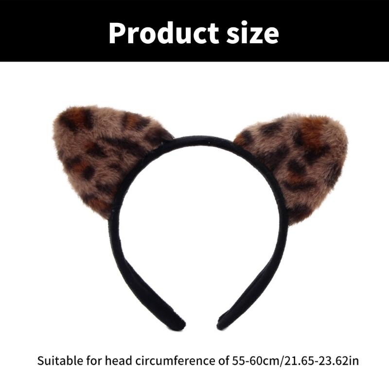 Leopard Pattern Cats Ear Hairhoop for Women Girl Cosplay Costume Hairband Halloween Theme Party Dressingup Headpiece