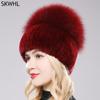 Female'S Hat Good Elastic Natural Fluffy Real Fox Fur Hat New Winter Women Knitted Real Rex Rabbit Fur Hats Lady Real Fur Cap