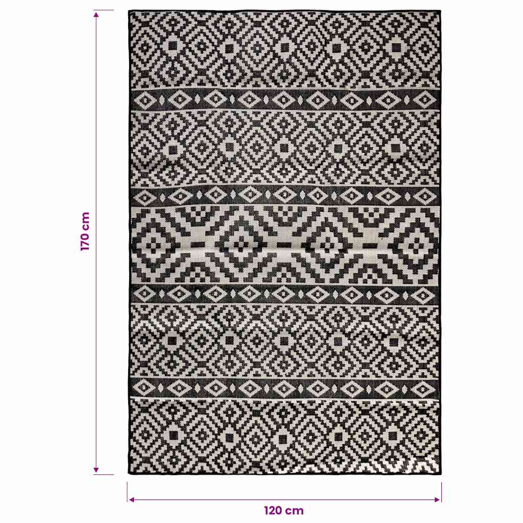 vidaXL Outdoor-Teppich Flachgewebe 120x170 cm Schwarz Gestreift