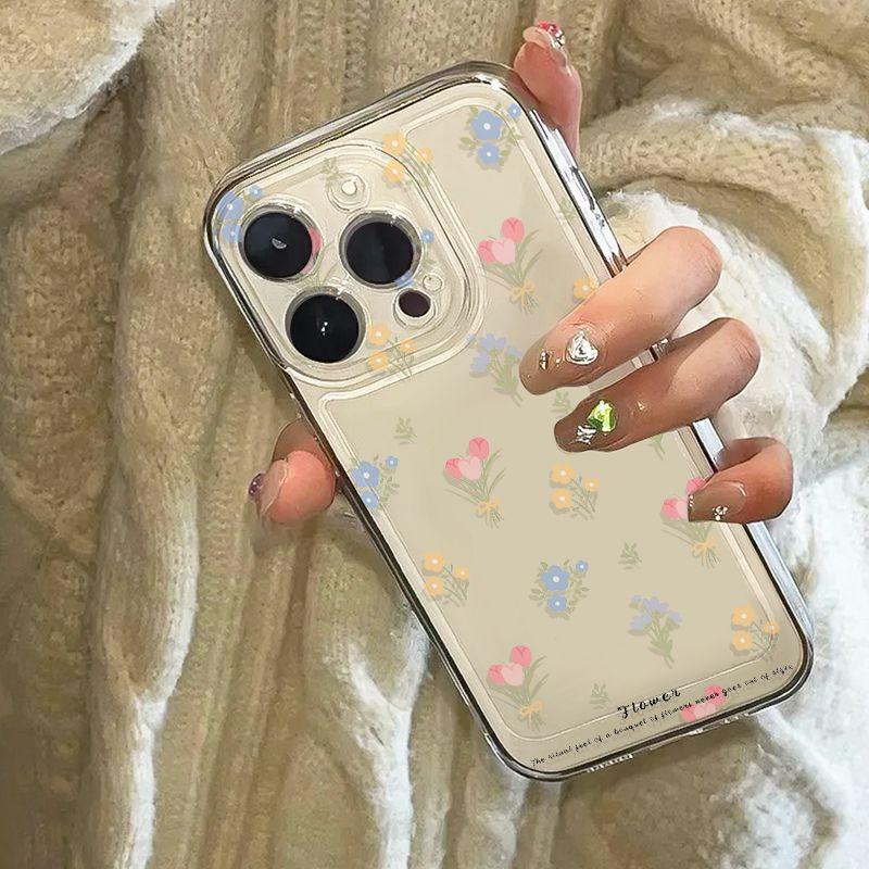 Small Fresh Color Flower iPhone17Promax Mobile Phone Case Is Suitable for Apple 16promax Transparent Space Case.