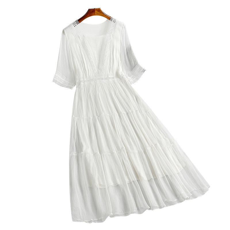 Mulberry Silk Dress Women's 2025 Spring and Summer New Long Dress Temperament White Fairy Skirt Vacation Style High Sense