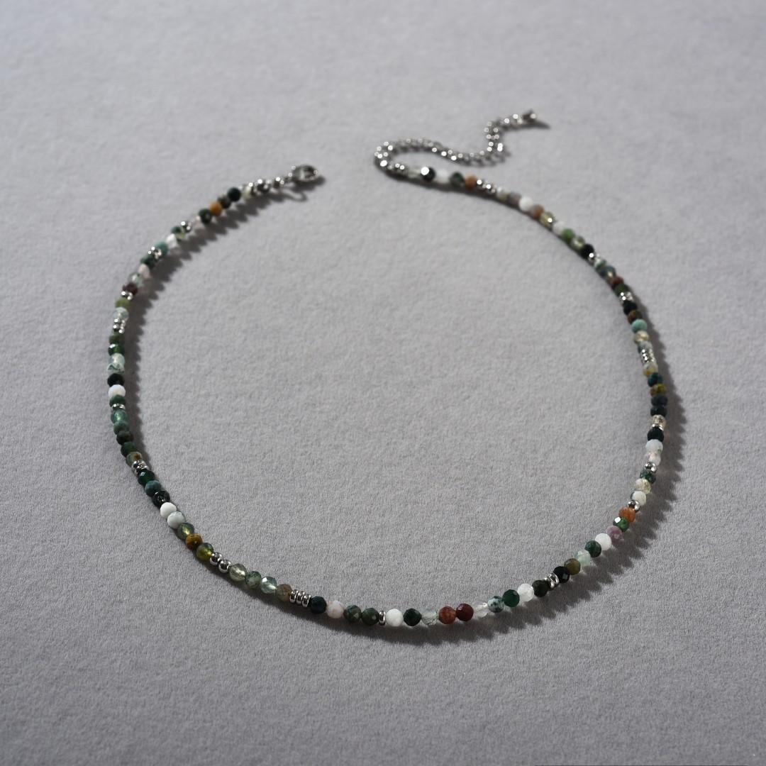 

Stylish And Colorful Mixed-Color Algae Agate Beaded Copper-Plated Platinum Collarbone Chain, Extremely Thin And Minimalist Temperament Necklace, Women