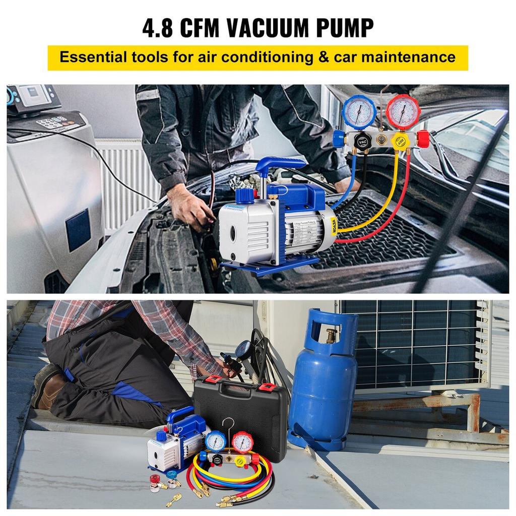 AC Vacuum Pump Manifold Gauge Set 4.8 CFM 5PA HVAC Vacuum Pump With Box