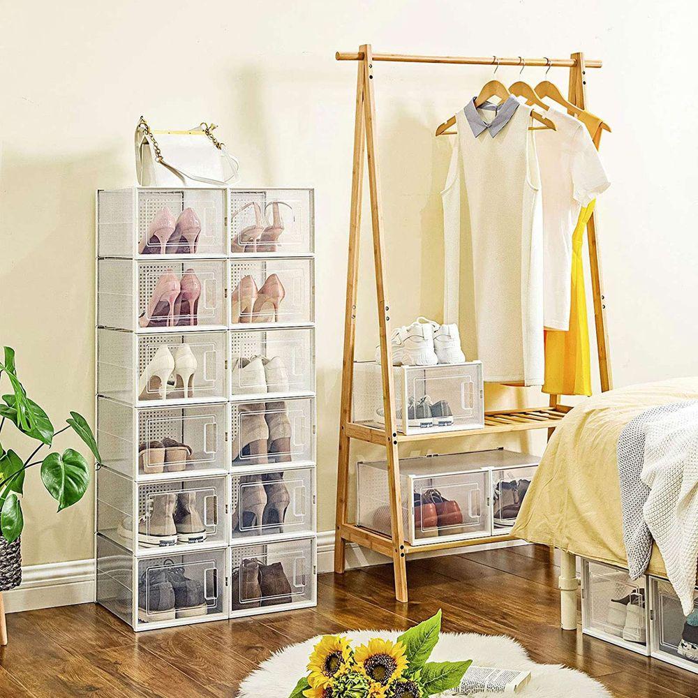Schuhregal Set mit 18 Schuhboxen bis Größe 46 transparent