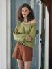 FLATWAVE IN SEOUL Kaya Unbalance Off Shoulder Sweatshirt Olive