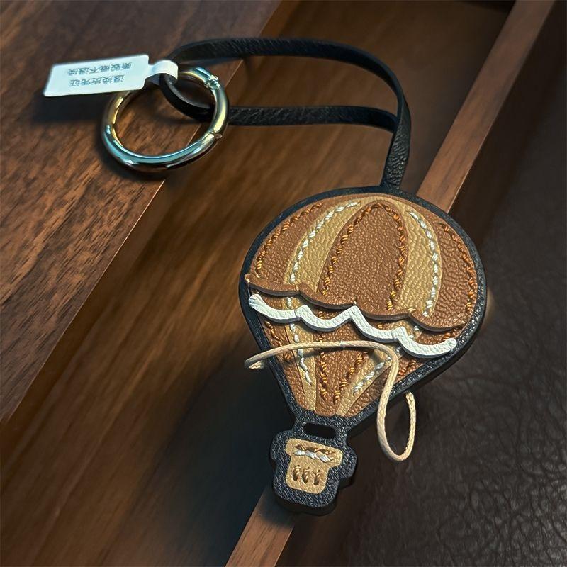 Brown Hot Air Balloon Leather Bag Charm Backpack Pendant High-End Handmade Keychain Cute