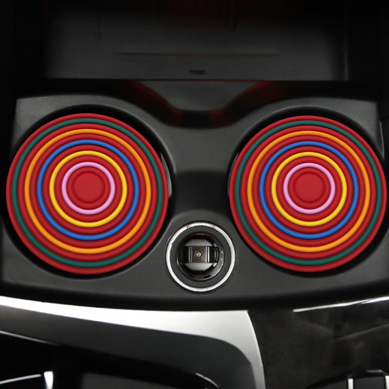 Non-Slip Car Coasters Rainbow Car Drink Coaster Auto Cup Holder Insert Cupholder Coaster Water Bottle Holder Pad Car Accessories