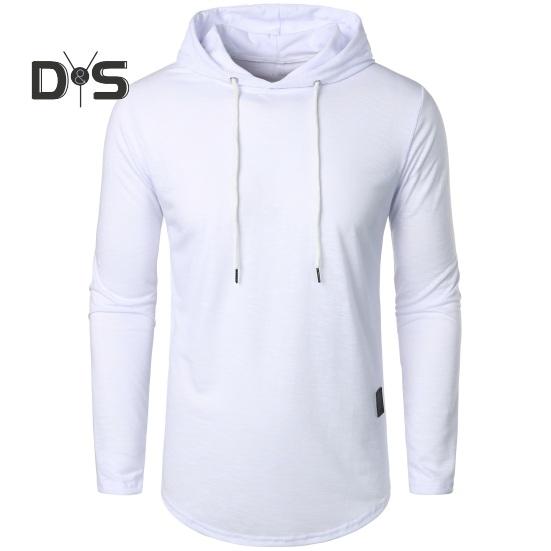 

Мужская осенняя толстовка с длинными рукавами и капюшоном на шнурке, однотонная, средней длины, мягкая, повседневная, простой стиль, теплая мужская верхняя толстовка, осенняя одежда M белый