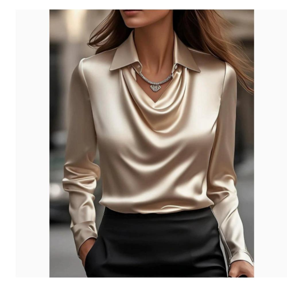 Women s Fashion Collared Cowl Neck 3D Printed Long Sleeve Elegant Casual Blouse Top XS