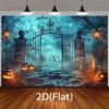 1pc2Dfalt Halloween Background Banner - Ghostly Graveyard Gate, Durable Polyester Fabric, No Electricity Required-sym