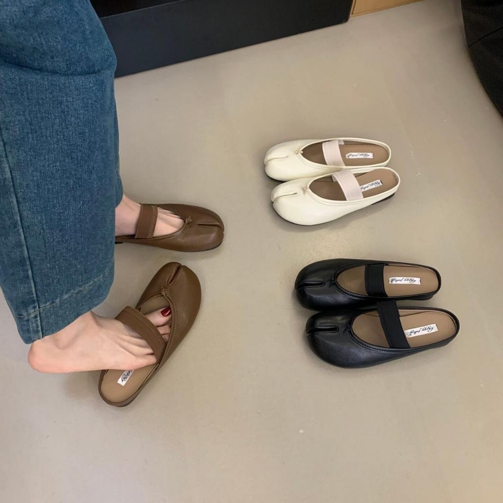 Dongdaemun~ Retro Pig'S Trotters Shoes Women'S Shoes Spring Casual Split-Toed Soft Flat-Bottomed Bag Head Half Slippers