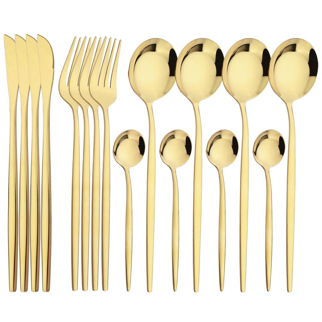 16Pcs Tableware Dinnerware Set Black Gold Cutlery Set Stainless Steel Fork Knife Teaspoon Dinner Silverware Kitchen Flatware Set