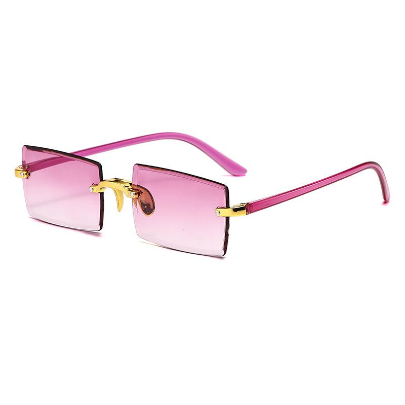 Frameless Trimmed Square Gradual Change Color Marine Sunglasses, Fashionable Ins Street Sunglasses