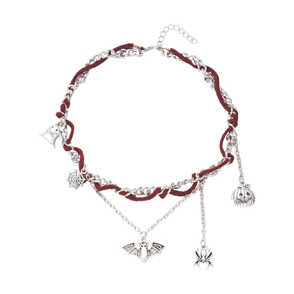 Halloween Jewelry Adjustable Necklace Pendant Bracelet with Ghost Pumpkin Bat Spider Charm Pendant for Women Party Gift