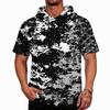 Sudadera con Capucha para Hombre Estampado de Camuflaje Manga Raglán Casual Pesca Deportiva Protección Solar Manga Corta Ligera Transpirable Camisa para Exteriores