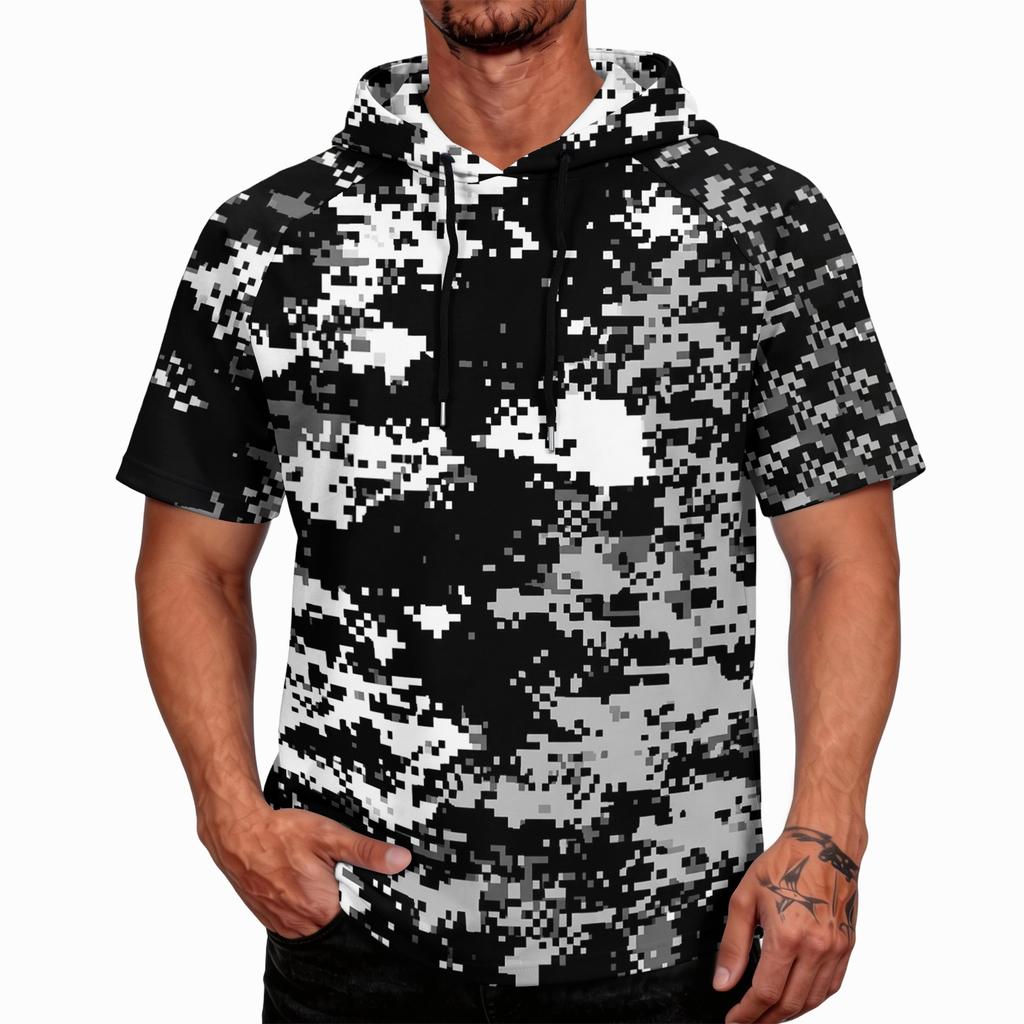 Sudadera con Capucha para Hombre Estampado de Camuflaje Manga Raglán Casual Pesca Deportiva Protección Solar Manga Corta Ligera Transpirable Camisa para Exteriores