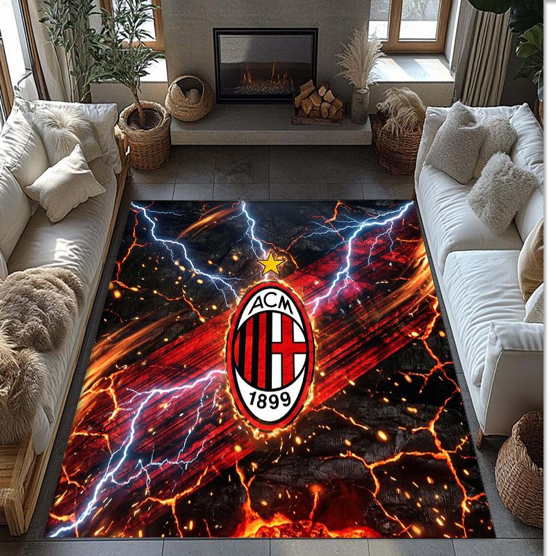 Tappeto in Flanella Stampato AC Milan Antiscivolo Morbido Poliestere Tappeto per Pavimento Tappetino Decorativo da Interno per Camera da Letto Soggiorno Divano Sala Giochi Decorazione Casa