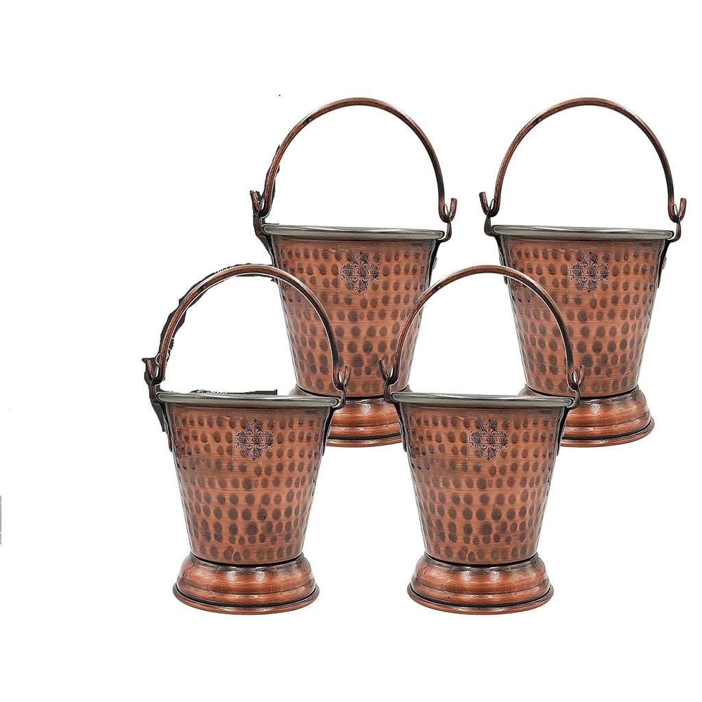 Steel Copper Hammered Design Antique Dark Tone Bucket, Serveware & Tableware for Home, Hotel & Restaurants, Volume-300 ML, Set of 4
