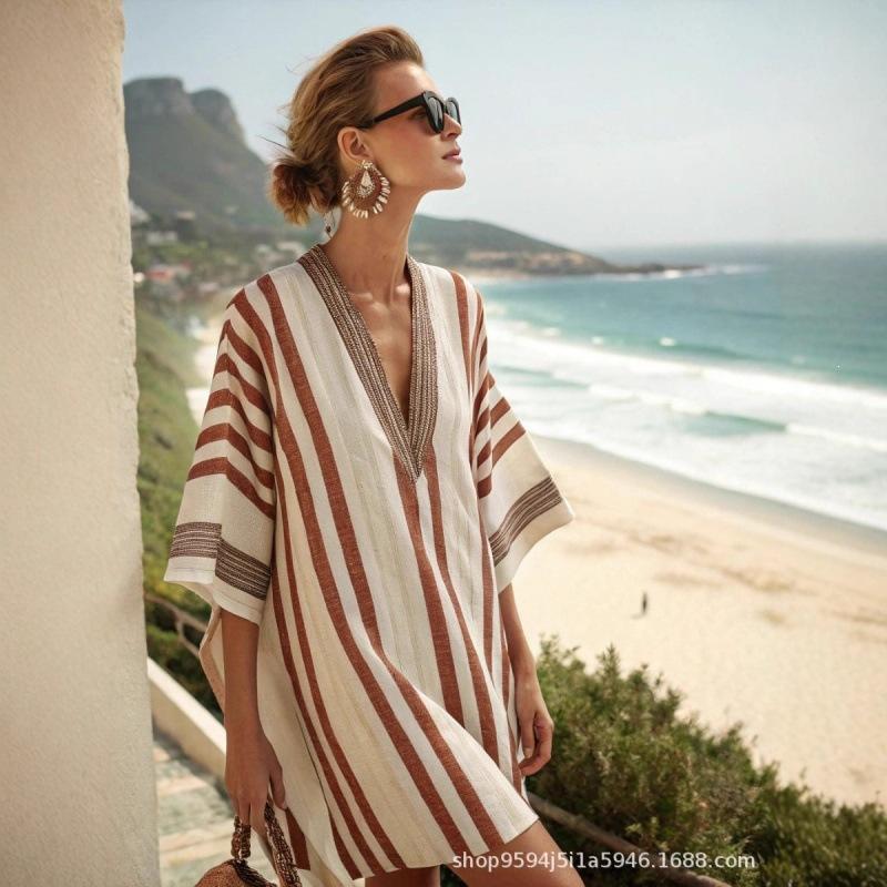 2026 women's V-neck dress seaside vacation 3D printing loose skirt beach