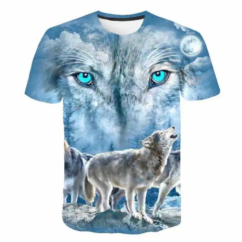 Maglietta Bambini Ragazzi Stampa 3D Animale Lupo Manica Corta Top Estivi Casual dai 2 agli 8 Anni Vestiti per Bambini T-Shirt Bambina