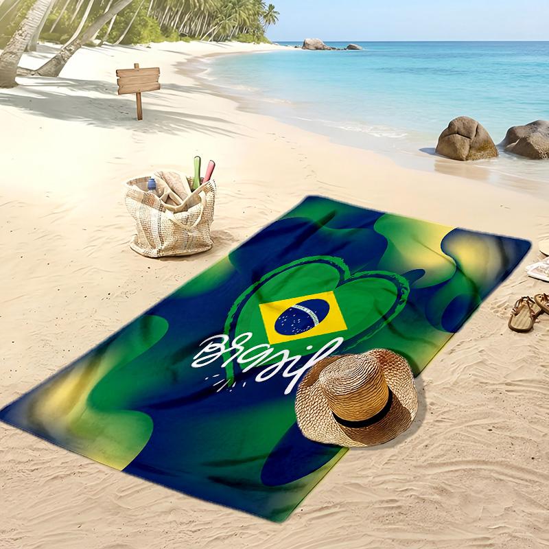 Brasilien Fußball Druck Strandtuch Schnelltrocknend Super Saugfähig Weiches Badetuch zum Schwimmen Strand Reisen Fan Souvenir Geschenk