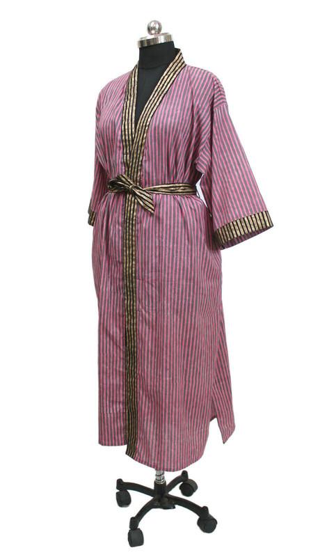 Handmade Women's Cotton Kimono Robes, Night Gown Dress, Made with Soft Light Weight Cotton Fabric, Free Size Nightwear #319