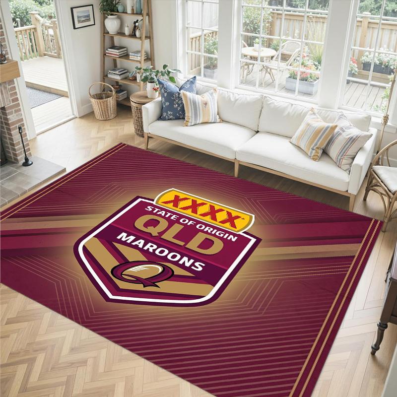Queensland Maroons Design Crystal Velvet Carpet Cozy Non?Slip Printed Rug For Bedroom Living Room Entrance