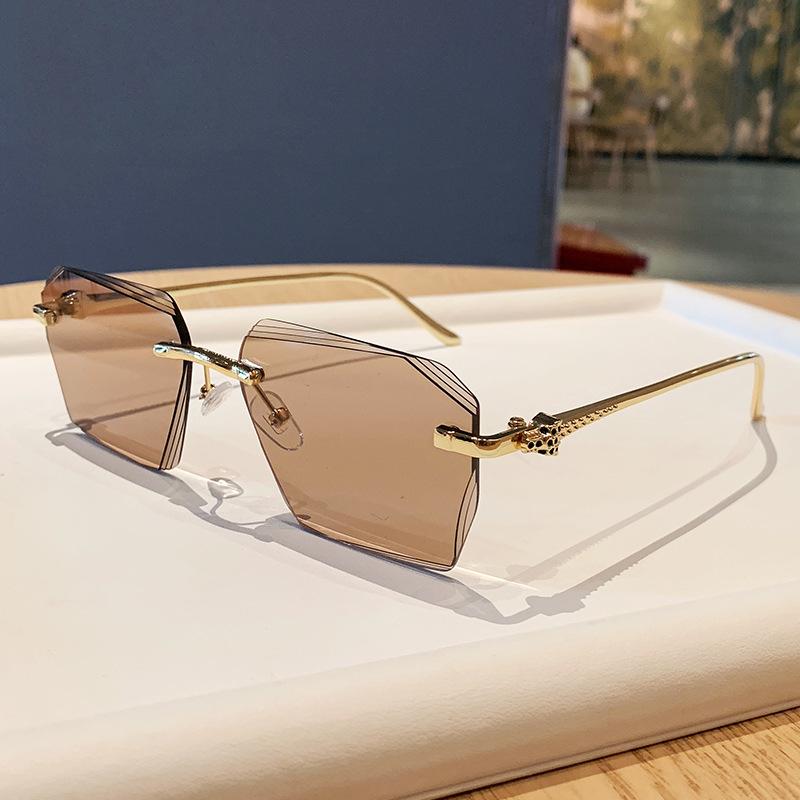 New gradual change color frameless metal square sunglasses striped lenses design sense light luxury high sense sunglasses