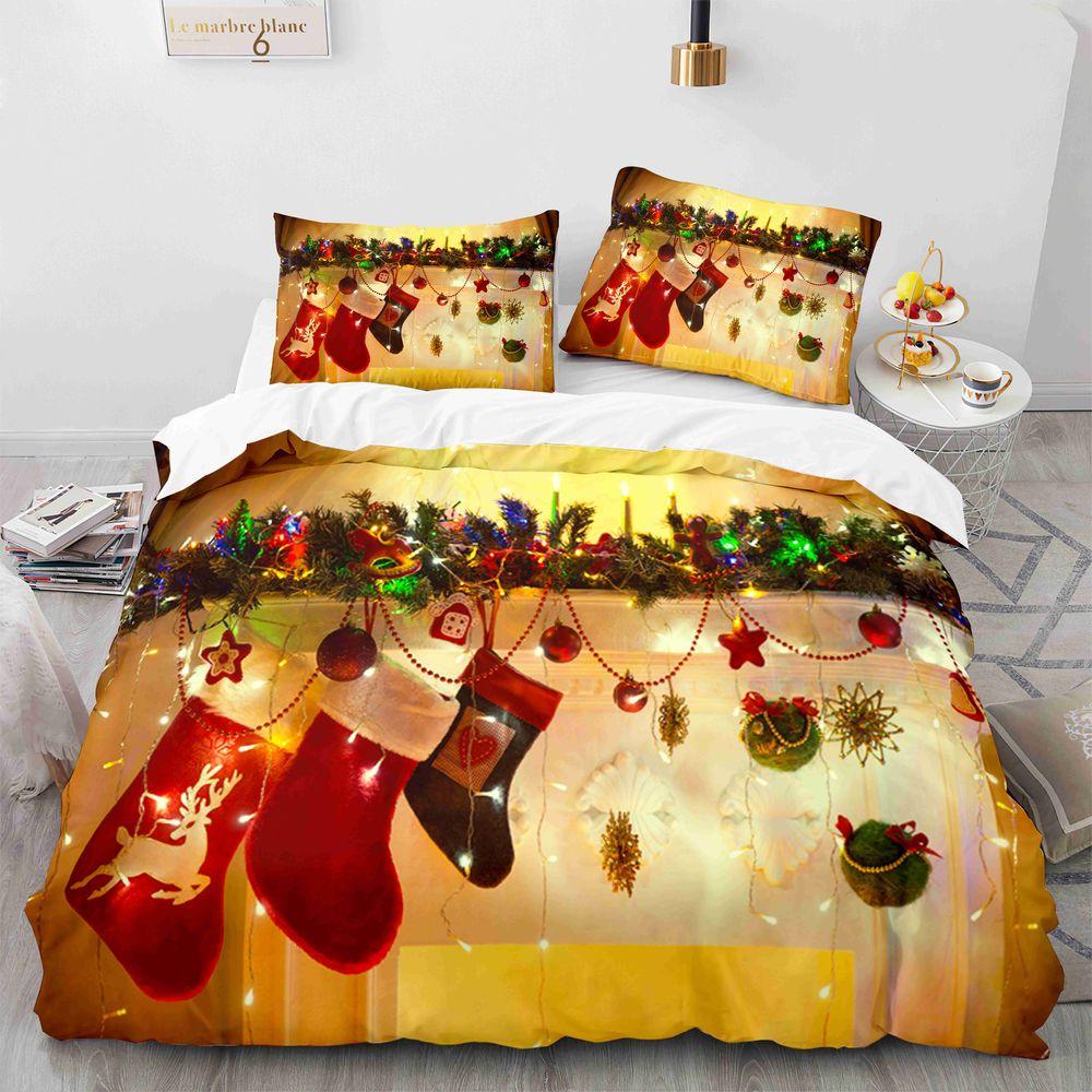 Christmas King Queen Duvet Cover Santa Claus Snowman Bedding Set Red Green Grid Checkered Quilt Cover Polyester Comforter Cover